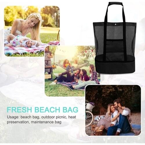 Newly 2 in 1 Cooler Picnic Bag Beach Bag Oversized Lightweight Mesh Beach Tote Bag Summer Storage Travel For Outdoor Beach