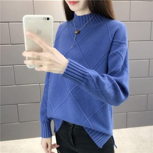 New 2021 Autumn Women Sweater High Elastic Solid Turtleneck Pullover Slim Soft Jumper Knitted Top Plus Size Blue Clothing Female
