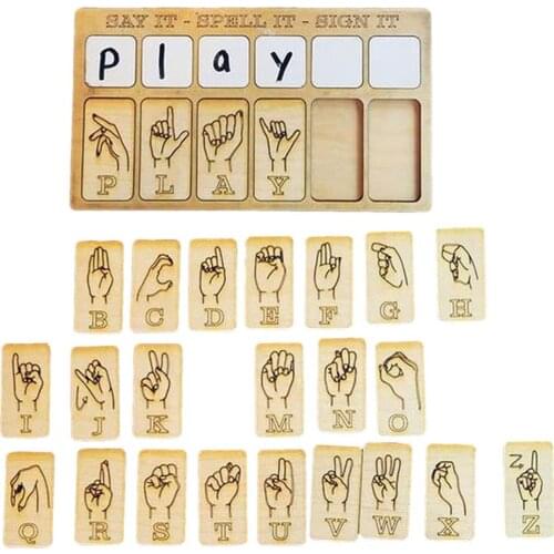 Educational Toys Sign Language Learning Board Wooden Matching Letter Game Toy New Kids Reusable Wood Childrens BLearning Cards