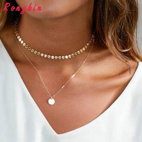 Summer Simple Gold Coin Layered Maxi Choker Necklace For Women Multi Layer Chocker Necklaces collar collier ras du cou femme