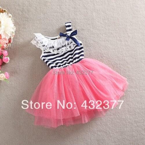 Clearance summer girls stripe dress children lace dress kids toddler party clothing