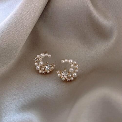 Korean Earings Fashion Jewelry Oorbellen Stars Moon Simulation Pearl Brincos Punk Stud Earrings For Women Oorbellen Wholesale