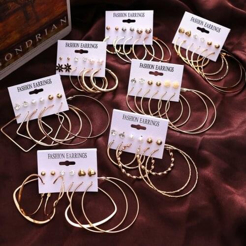 FAMSHIN Minimalist Gold Hoop Earrings For Women 2021 Gold Geometirc Boho Earring Sets Women Gifts Big Earrings Fashion Jewelry
