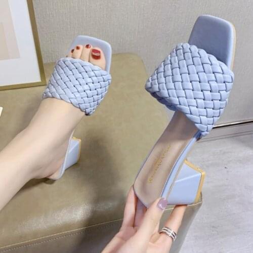 Ladies Prom Slippers Womens Shoes Luxury Slides Women Mules Fetish Pumps Individual Weave Leisure New Thick Heel Office