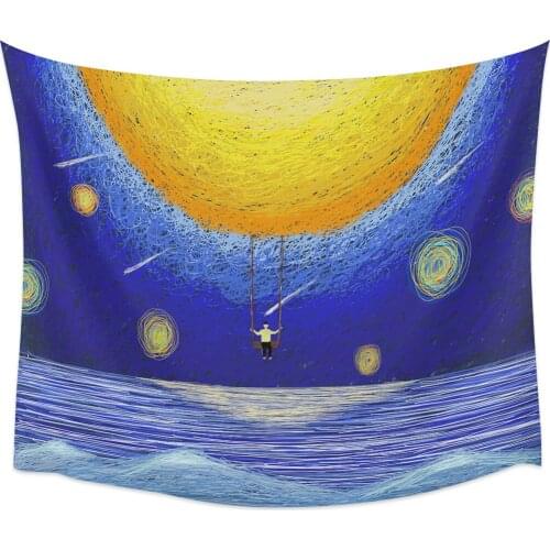 Fantasy Starry Sky Moon Swing Tapestry Wall Hanging Home Wall Decor Bedroom Tapestry Yoga Mat Picnic Mat
