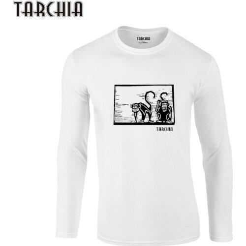 TARCHIA 2021 Two Monkey Fashion Men Plus Size T Shirt Tee Fitness Long Sleeve T-Shirt 100% Cotton Funny Homme Brand Tops