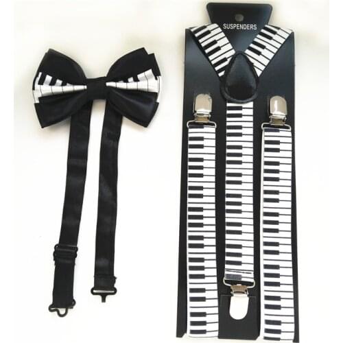 Unisex Piano Key Suspender Bowtie Set Y-Shape Suspenders Bow Tie Sets for Men Women for Wedding Match Shirt Accessories LB032