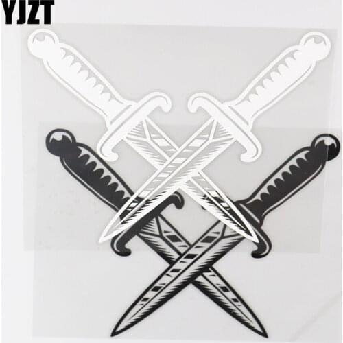 YJZT 13.2CM×17.0CM Cross Dagger Personality Fashion Weapon Sticker Vinyl Decal Creative Car Sticker Pattern 1C-0077