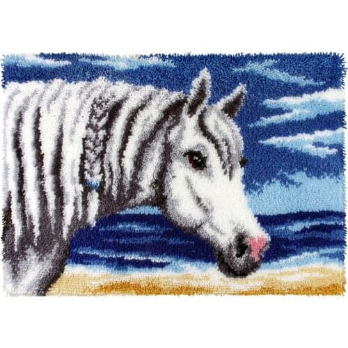 DIY Latch Hook Kit with Printed Horse Pattern Crochet Needlework Crafts for Kids and Adults Includes Hook Home Decoration