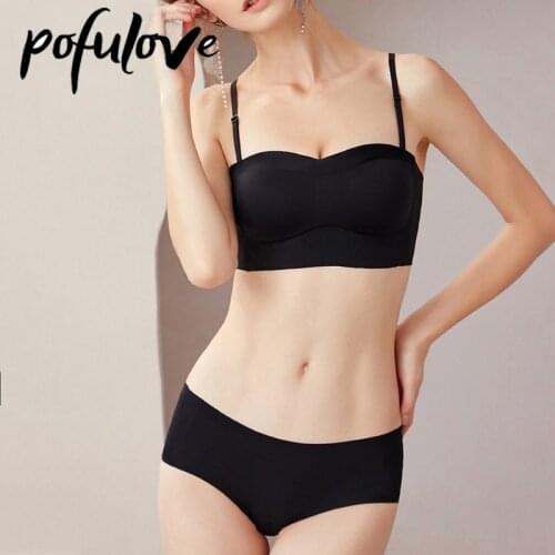 Women Seamless Tube Top Bra Set Strapless Wireless Push Up Underwear Wrapped Chest Sexy Sling Bras Lingerie Bralette and Panty