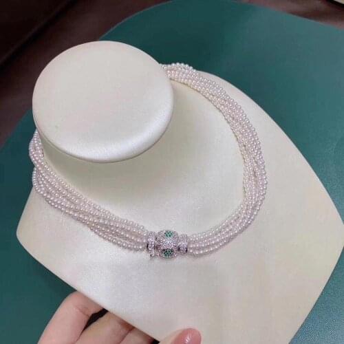 D1217 Pearl Necklace Fine Jewelry Round 3-4mm Nature Fresh Water White Pearls Necklaces for Women Fine Birthday Presents