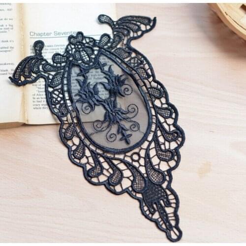 2 Pieces Exquisite Black Large Lace Applique Organza Lace Patch for DIY