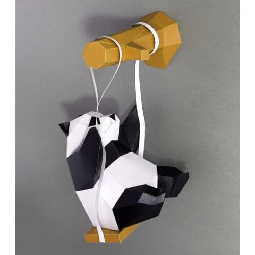 3D Pre-cut Paper Panda On Swing Home Decor Paper Model Animal Wall Art Papercraft
