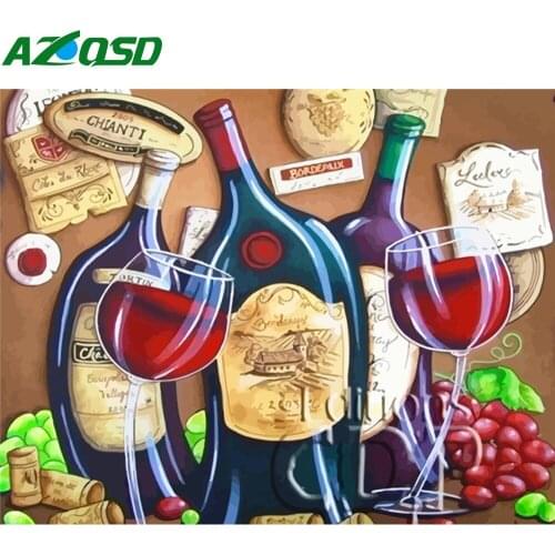 AZQSD DIY Coloring By Numbers Wine Glass Picture For Living Room Home Decor Unframe Painting By Numbers Foods Handmade Gift