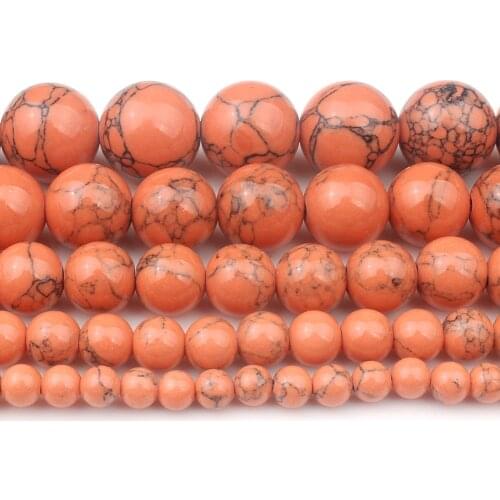 Natural Gem Stone Orange Howlite Turquoises Stone Beads 4/6/8/10/12mm Bracelet Fit Diy Charm Beads For Jewelry Making15