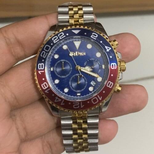 Luxury Business Men Watches Gold Blue Stainless Steel Chronograph Male Wristwatch Night Light Pointer Fashion Casual Brand Clock