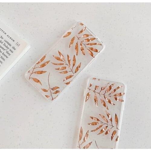 Luxury Glitter Transparent Case For iPhone 8 7 Plus X XS Max XR 11 Pro Max Gold Leaf Clear Back Cover Soft Fundas