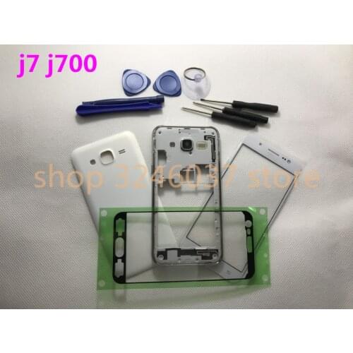 Full Housing Cover Case Middle Frame+Battery Cover+Front Screen Glass Lens For Samsung Galaxy J7 J700 J700F 2015 Single dual SIM