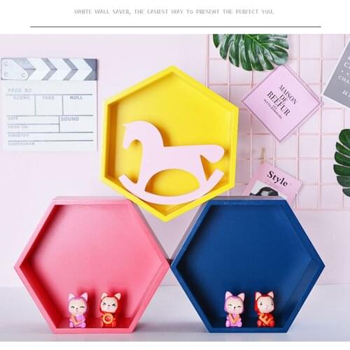 Nordic Style Wooden Hexagonal Storage Rack Wall Mount Shelf Holder Decor Useful Wall Hanging