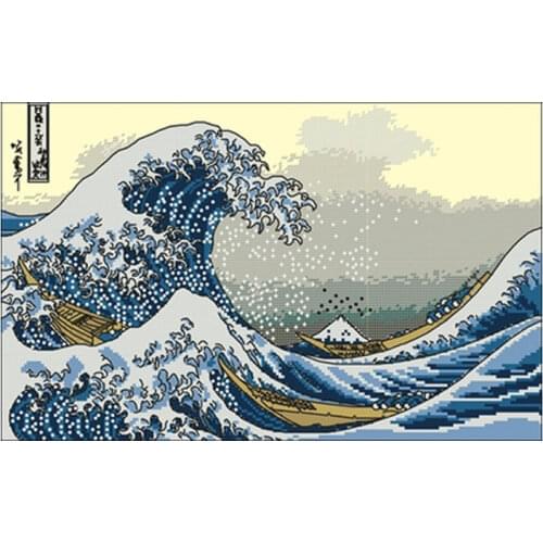 Blue waves patterns counted 11CT 14CT Cross Stitch Sets DIY Chinese Cross-stitch Kits Embroidery Needlework