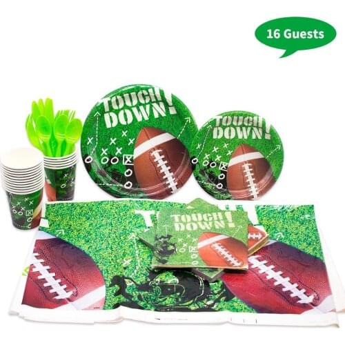 Hot Football Theme Party Disposable Tableware Green Plate Napkin Spoon Paper Cups Decor Weddingg Baby Shower Adult Kids Supplies