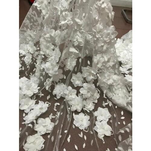 SYJ-53119 classic 3d flower embroidery mesh fabric French Net Lace Fabric nigerian tulle lace fabric for wedding dress