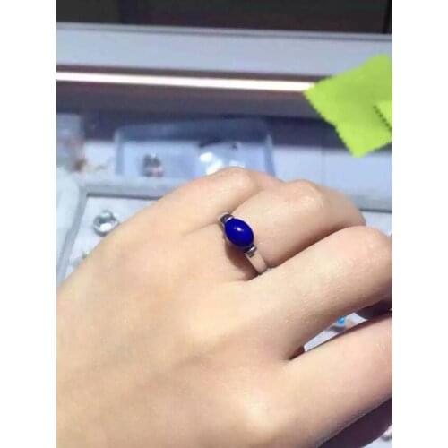 Natural blue lapis lazuli gem Ring Natural gemstone Ring S925 sterling silver trendy simple round Calipers women party Jewelry