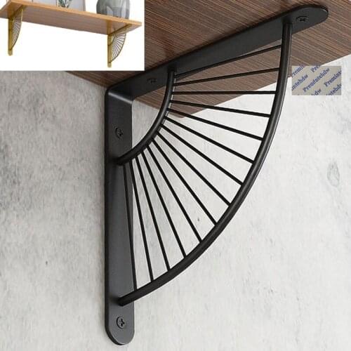 2Pcs Retro Iron Art Gold Matte Black Steel Wall Mounted Floating Shelf Bracket Support Fan-Shaped