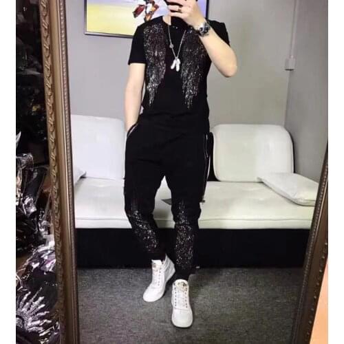 Thin design Mens Short Sets Summer Casual 2 Piece short Sleeve Set Hot drill Track Suits Male Tracksuits drop shipping