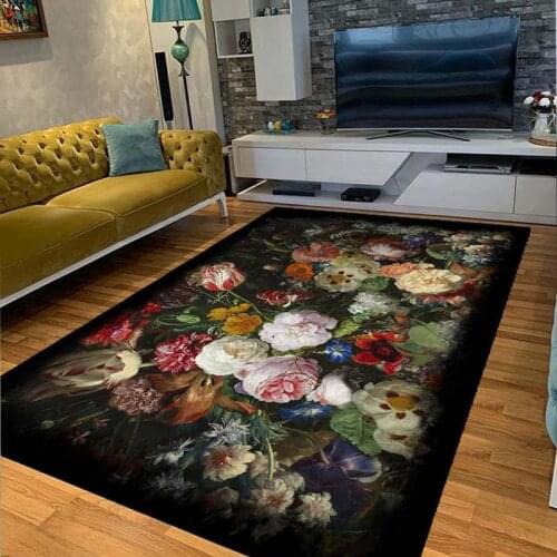 Classic Model Roses Living Room Rug Slip-Resistant Faux Leather Sole Dust Stain resistant Foal Feather Fabric 11mm Thickness AntibakteriyelRunner Carpet