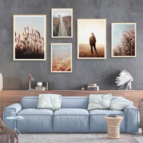 Beautiful Landscape Vintage Botanical Poster Natural Pampas Withered Grass Art Print Beige Canvas Painting Picture Wall Decor