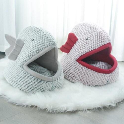 Pet Cat Bed Nest Indoor Kitten House Warm Small For Cats Dogs Nest Collapsible Fish-shaped Cute Sleeping Mats Winter Products