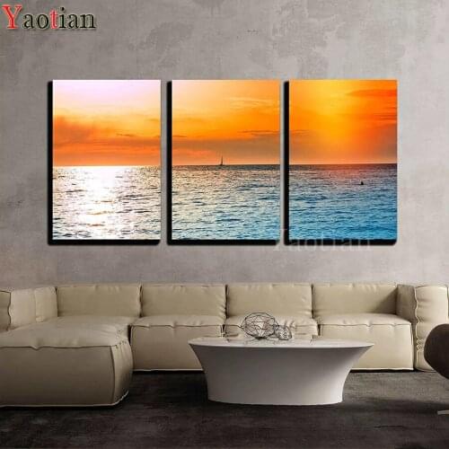 3 PCS 5D Diamond Painting Sunset Natural Sea Landscape Full Square/Round Drill Embroidery Beads Cross Stitch Diamant Painting