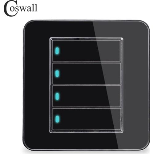 Manufacturer Coswall Brand 4 Gang 2 Way Random Click On / Off Wall Light Switch With LED Indicator Acrylic Crystal Panel