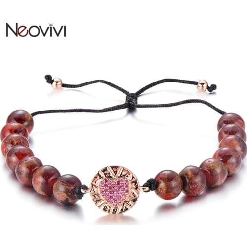 Neovivi Round Heart Charm Bracelet Trendy Colorful Beads Natural Stone Bracelets Rope String Bangles for Men Women Craft Jewelry