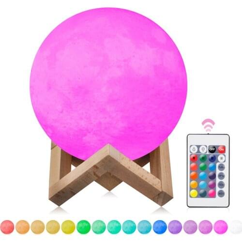 Rechargeable Moon Lamp Color Change 3D Moon Light Touch Switch Lamp Moon Bedroom Bookcase Night Light Creative Gifts
