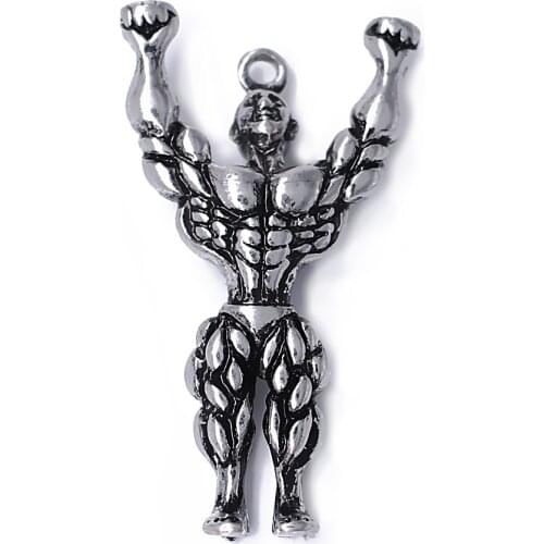 Alloy Muscle Man Charm Strength Fitness Men Figure Fit Jewelry For Necklace Pendant Inspire Strong Accessory
