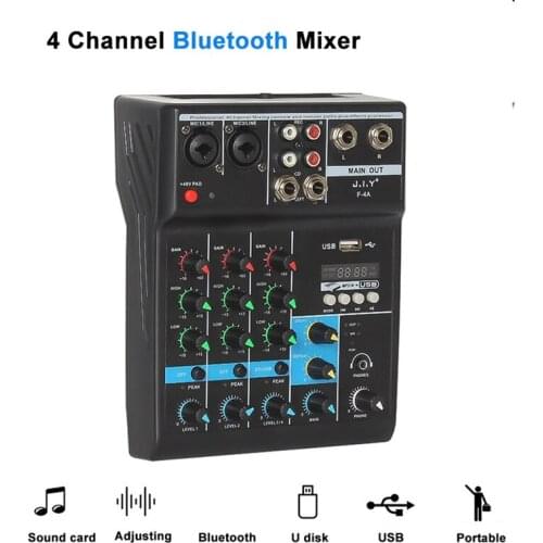 Professional 4 Channel Bluetooth Mixer Audio Mixing DJ Console with Reverb Effect for Home Karaoke USB Live Stage KTV