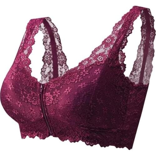 Push Up Bras Hook Zip Front Closure Cotton Bras Lace Women Wireless Pad Bra Wide Straps Plus Size M-3XL Color Seamless Bra