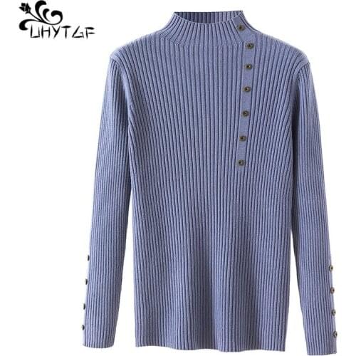UHYTGF On sale Autumn winter Women Knitted Sweater Casual Soft Jumper Fashion Slim 4XL Plus size Femme Elasticity Pullovers X612