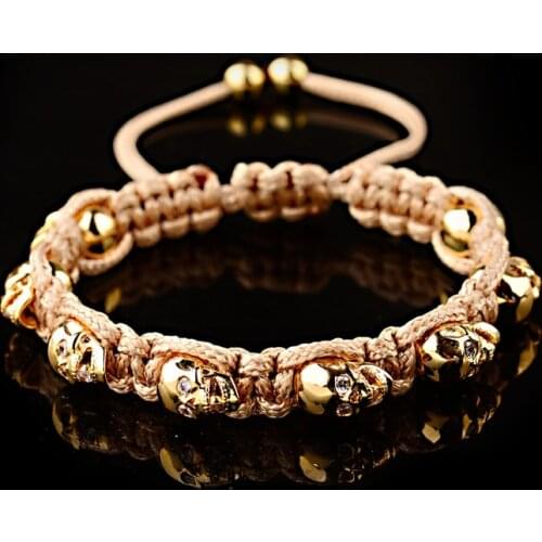 Luxury 8 Skull Skeleton Bead Bracelets Men Classic Unique Boho Gold Color Rope Chain Bangle Fashion Jewelry