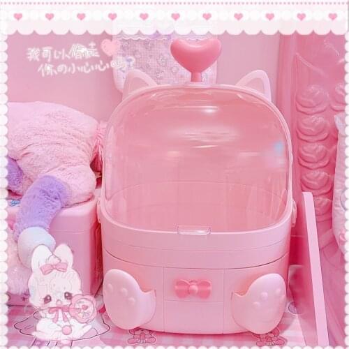 Pink Cute Cat Cosmetic Storage Box Space Saving Desktop Hot Sale High Quality Storage Box Type Box Makeup Organizer