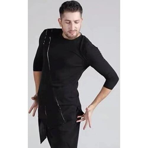Latin Dance Shirt Black Long Sleeve Top Men Performance Clothing Cha Cha Rumba Samba Tango Salsa Dancing Practice Wear DNV12687