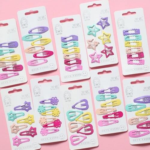 6 Pcs/set Girl Baby Cute Style Hairpins Multicolored Metal Heart Wavy Rectangle Hair Pins Hair Hooks Baby Hair Clips Accessories