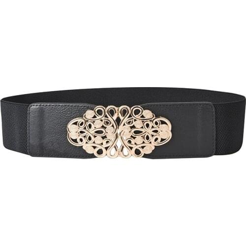 YonbaoDY womens Wide elastic waistband Vintage palace pattern buckle Stylish luxury casual belt for coat and dress