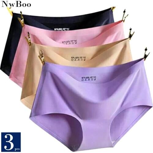 Nwboo 3pcs/Lot Cool Silk Smooth Seamless Panties For Women New Plus Size Sets Briefs Girls Sexy Lingere