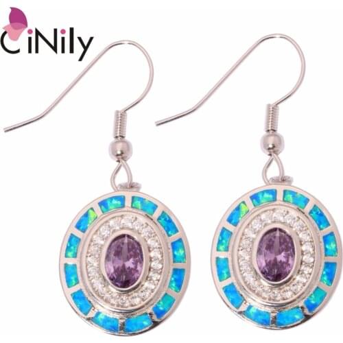 CiNily White Blue Fire Opal Dangle Earrings Silver Plated Drop Earring With Big Purple Stone Ethnic Tribe Vintage Jewelry Woman