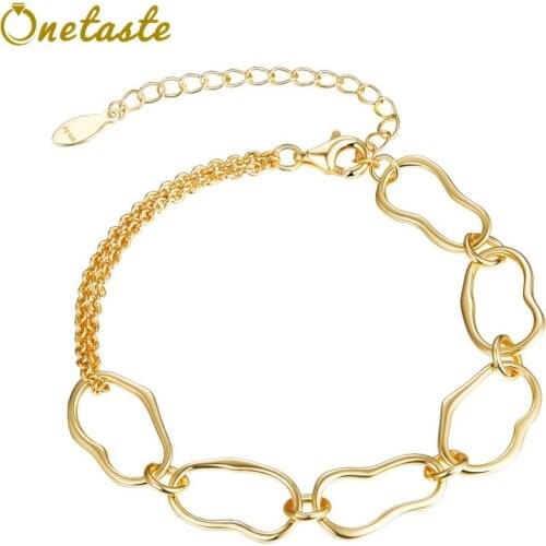 925 Sterling Silver Gold Plated Wave Link Intertwined Womens Bracelet Personalized Unusual Bangle Bracelets 2021 New Trend Gift