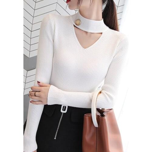 Harteen Sweater Womens 2021 Spring Autumn New Style Hollow Knitted Female Basic Sweater Pullovers Office Lady Tops Femme