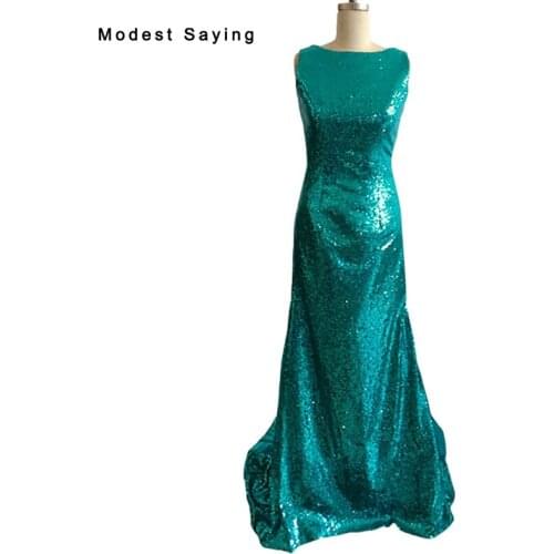 Real Photo Green Mermaid Sequined Evening Dresses 2017 vestido de festa longo Long Plus Size Formal Women Party Prom Gowns BE11